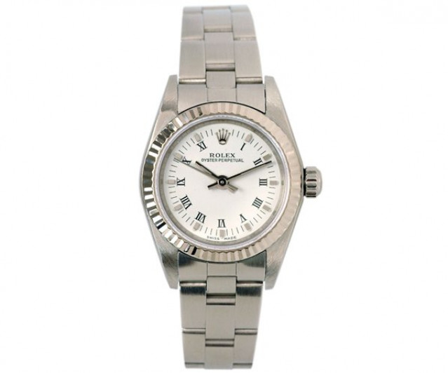Rolex 76094 White Gold & Steel on Oyster White with Black Roman & Silver Index